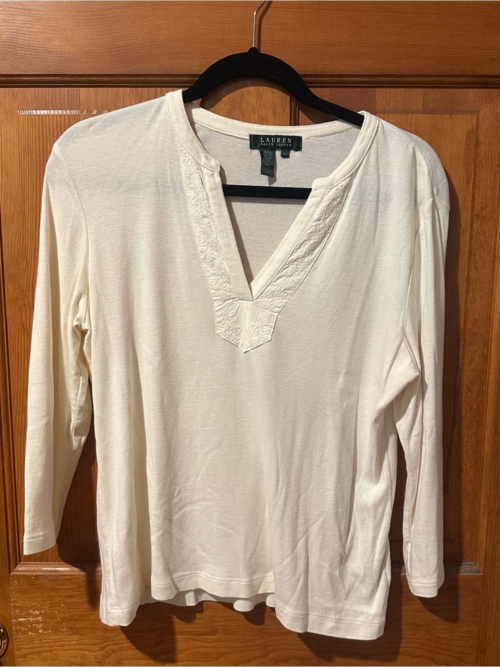 Lauren Ralph Lauren Cream V-Neck Long-Sleeve Top